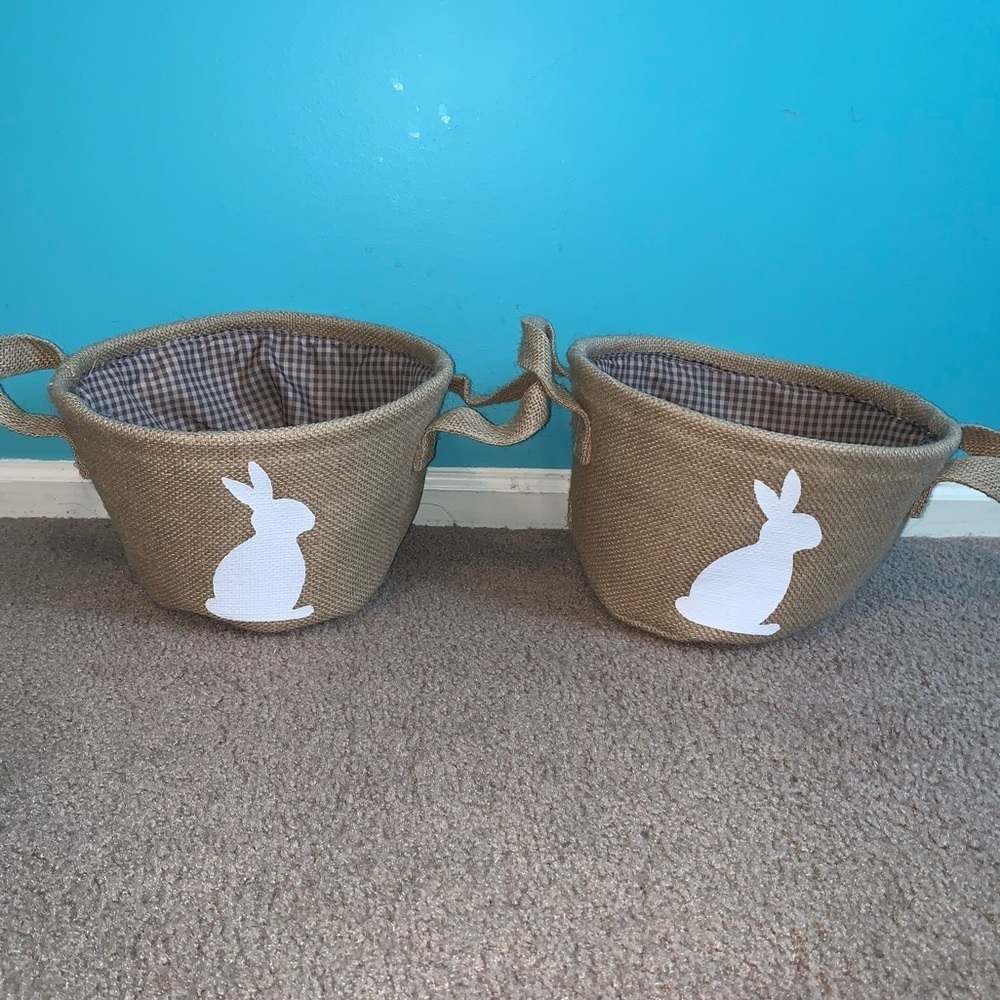 two brown burlap easter baskets